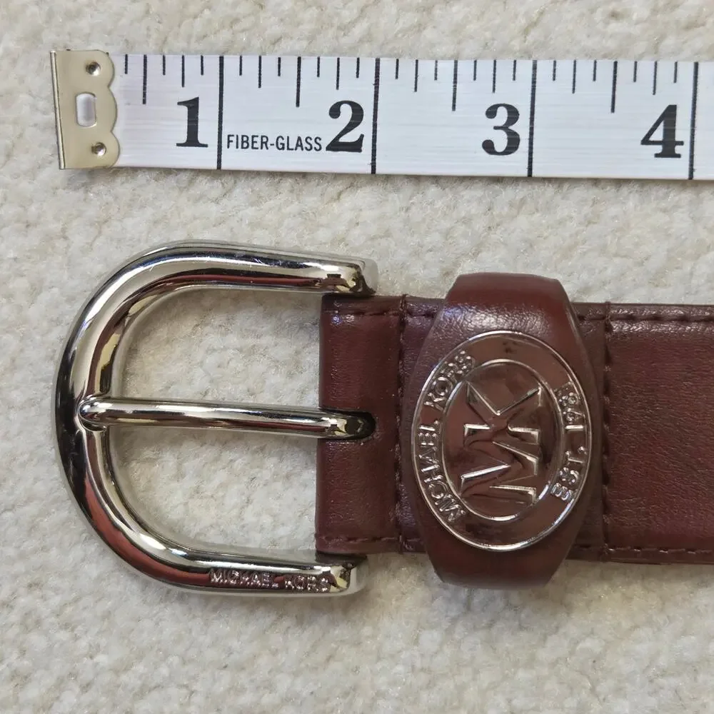 NWOT Michael Kors Women's Small Genuine Leather Belt Brown Silver-Tone